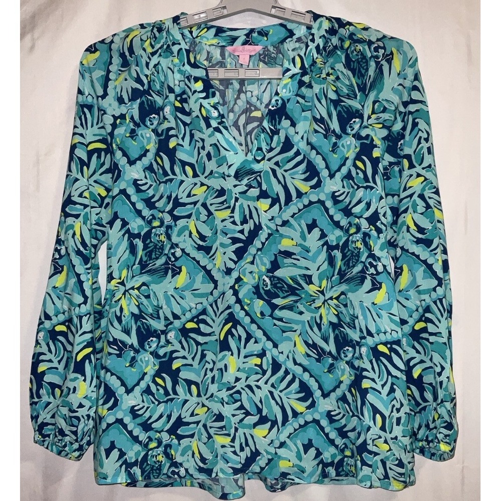 NWOT Women's Lilly Pulitzer Rayon V-Neck Tunic Blue Green Small‎